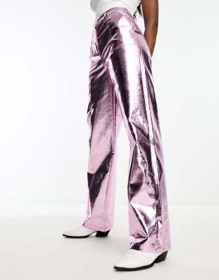 4th & Reckless metallic straight leg trousers in pink - ASOS Price Checker