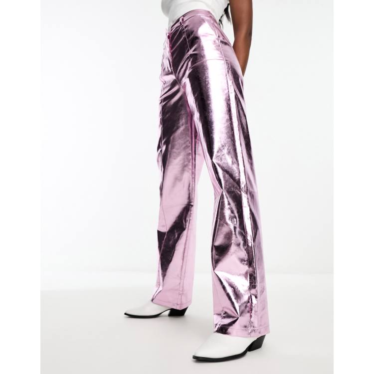 4th & Reckless metallic straight leg trousers in pink