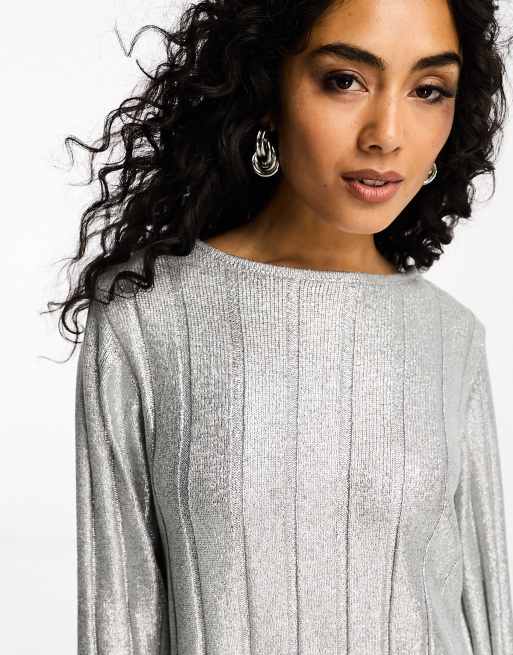 Express  Cable Knit Satin Tie Back Sweater in Heather Gray