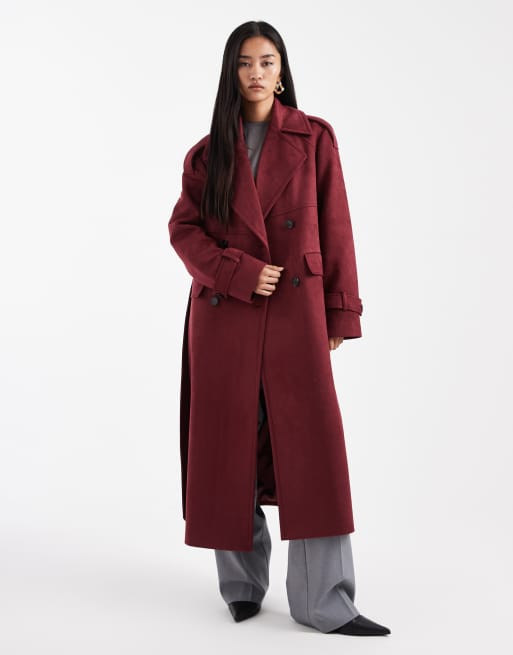 4th & Reckless – Midi-Trenchcoat in Burgunderrot aus Wildlederimitat