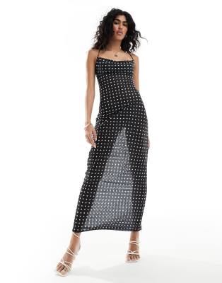 4th & Reckless Milan Sheer Polka Dot Mesh Beach Dress In Black