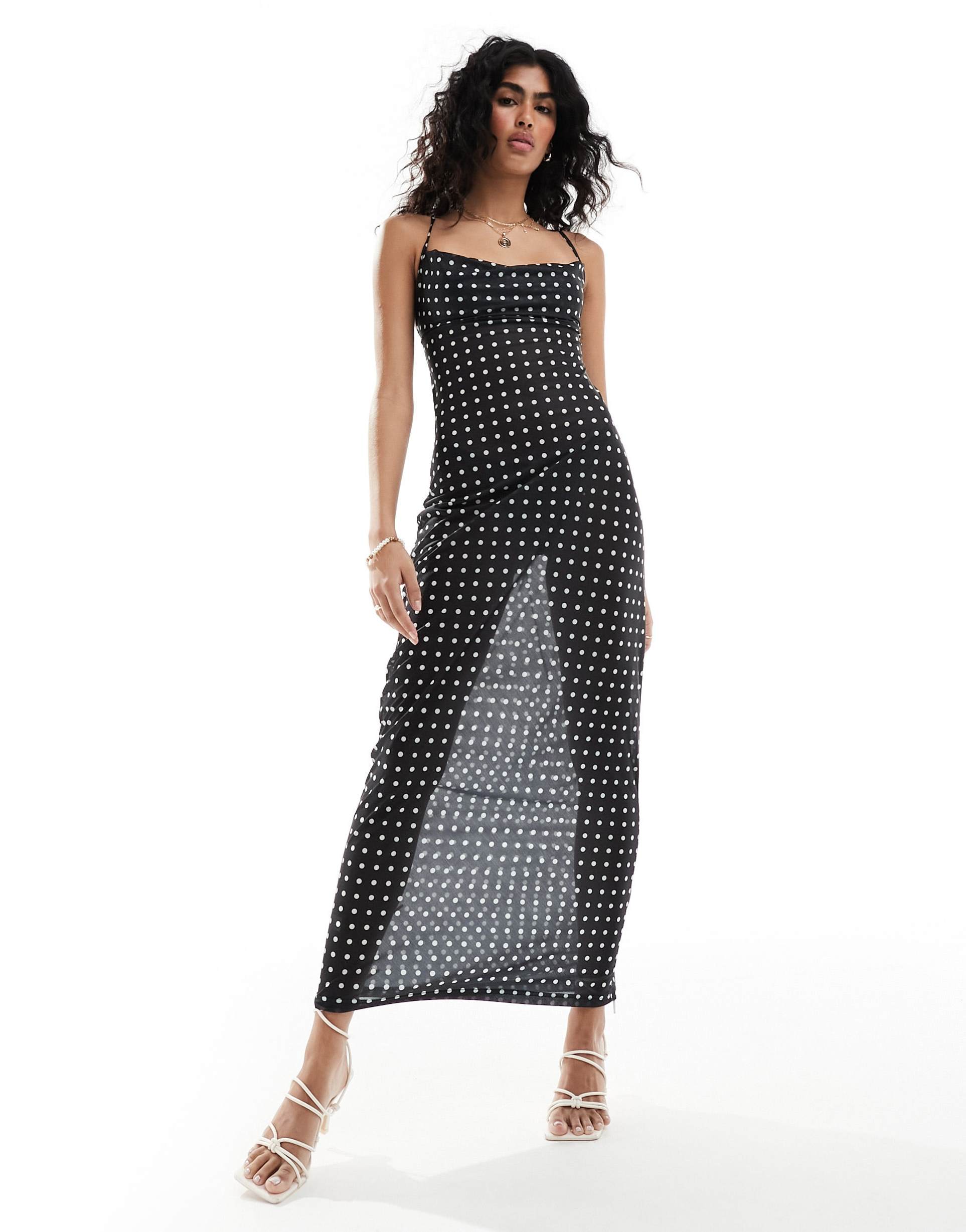 4th & reckless milan sheer polka dot mesh beach dress in black