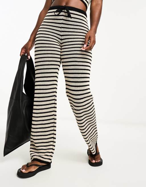 4th & Reckless milos stripe knit beach trouser co-ord in ecru and