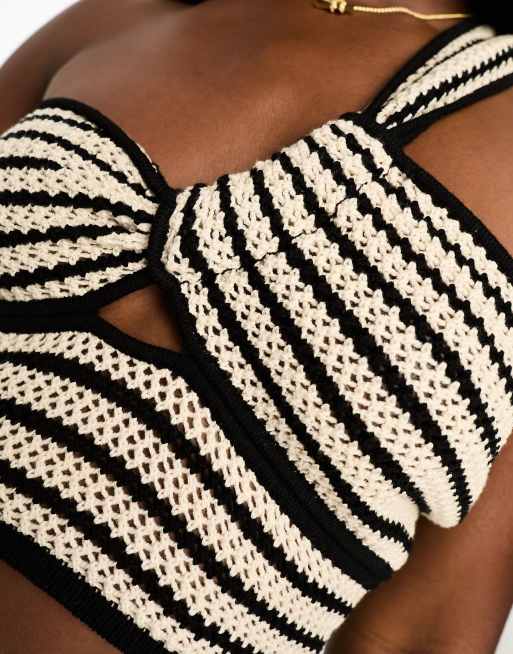 4th & Reckless milos twist front stripe knit beach top in