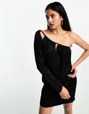 4th & Reckless mindy satin one shoulder dress in black