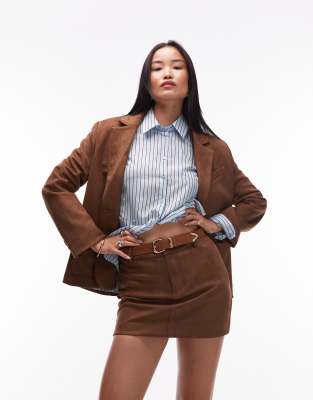 Mini-jupe d'ensemble en imitation daim - Marron-Brown 36