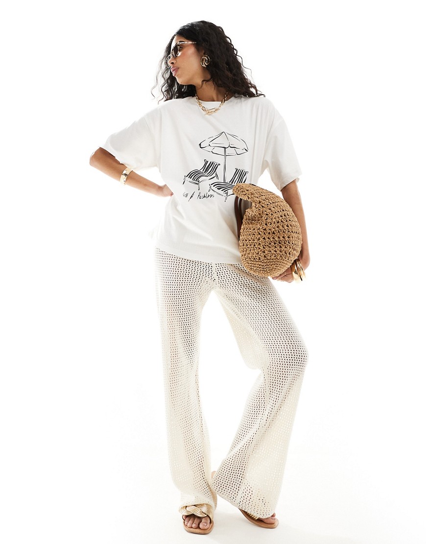 4th & Reckless minori crochet beach trouser co-ord in cream-White