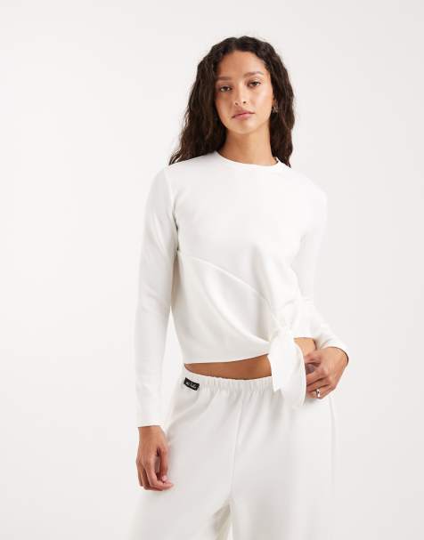 4th & Reckless modal tie front detail long sleeve top co-ord in white - view 1
