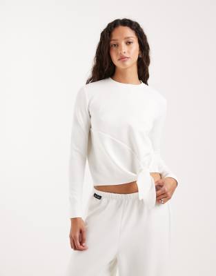 4th & Reckless Modal Tie Front Detail Long Sleeve Top Co-ord In White