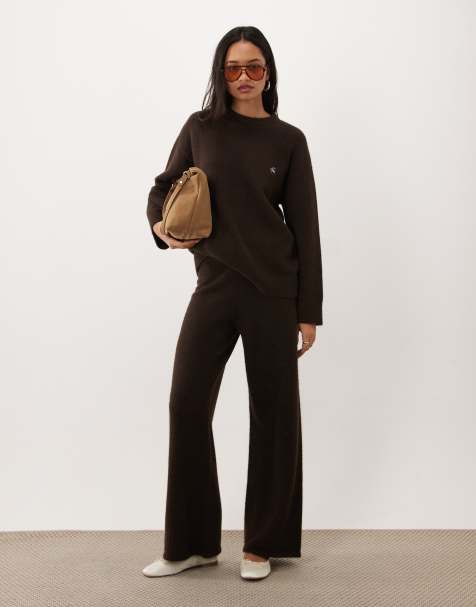 4th & Reckless mohair blend 'fourth' back logo jumper and trousers co-ord in chocolate - view 1