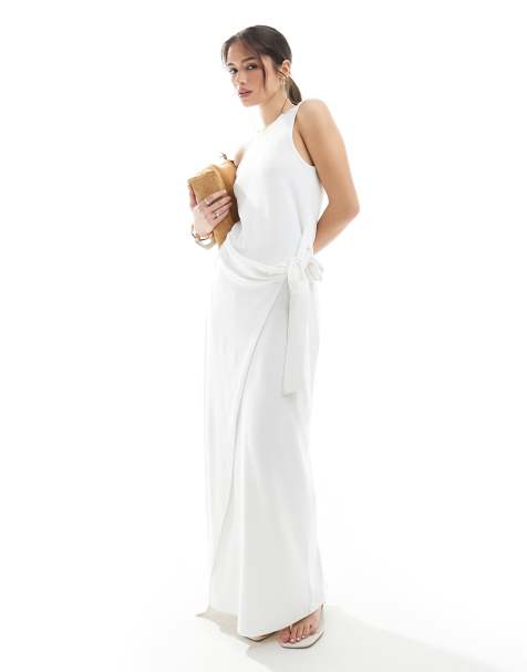 4th & Reckless - Mouwloze maxi-jurk met drapering en gestrikte zijkant in wit - view 1