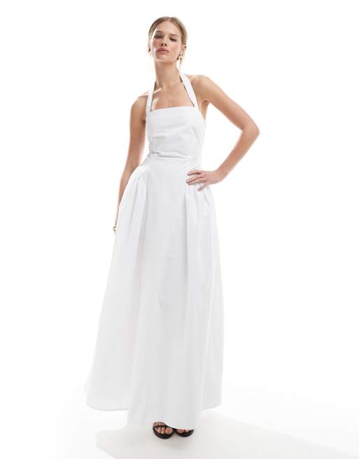 4th & Reckless – Neckholder-Maxikleid in Weiß mit quadratischem Ausschnitt und bauschigem Rock