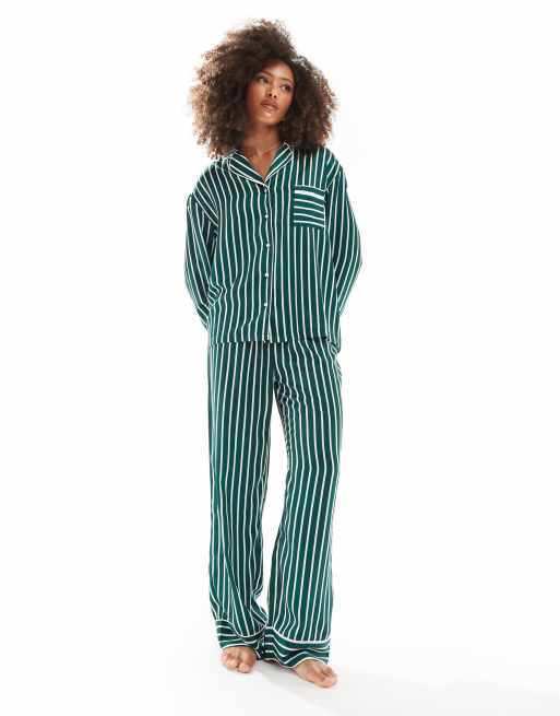 4th & Reckless Noelle satin stripe pyjama set in green