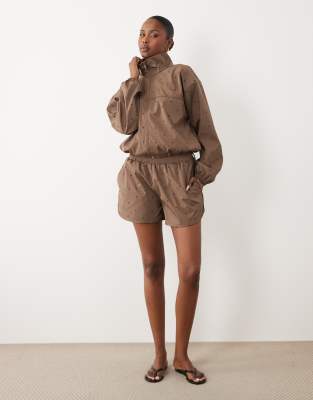 4th & Reckless nylon funnel neck jacket and shorts set in