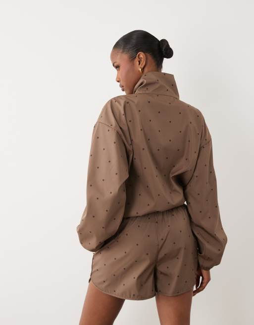 4th & Reckless nylon track shorts co-ord in chocolate polka, 5 of 5