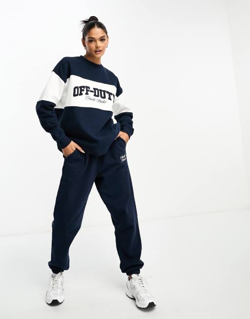 Pull&Bear oversized New York slogan sweatpants in navy blue - part of a set