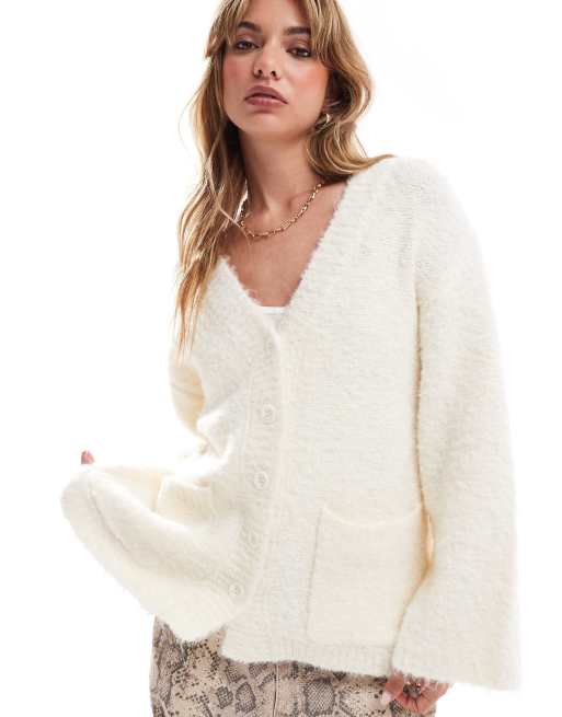 4th & Reckless - Offwhite og longline cardigan med knapper i uldblanding