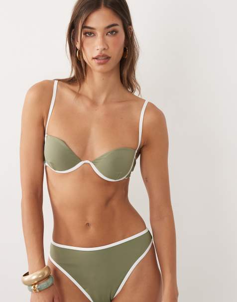 4th & Reckless – Olivgrön bikini med bygel och kontrastfärgade kantband - view 1