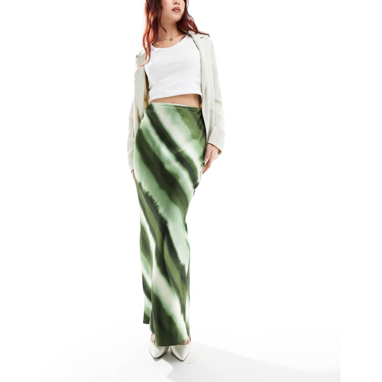 4th & Reckless ombre stripe satin maxi skirt in green | ASOS