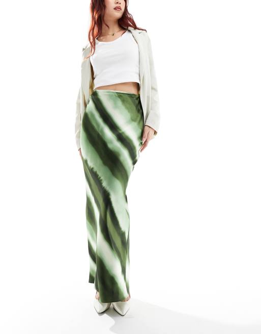 4th & Reckless ombre stripe satin maxi skirt in green