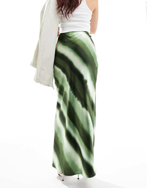 4th & Reckless ombre stripe satin maxi skirt in green | ASOS