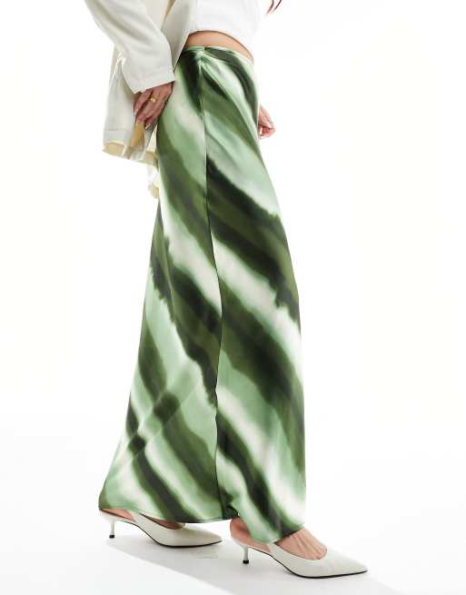 4th & Reckless ombre stripe satin maxi skirt in green | ASOS