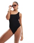 [4th & Reckless] 4th & Reckless one shoulder back cut out crinkle swimsuit in black 8 Black