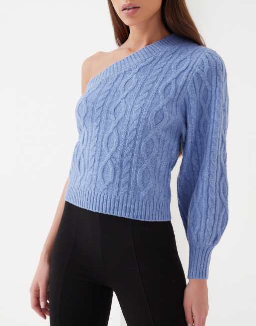 4th Reckless one shoulder cable knit sweater in blue ASOS