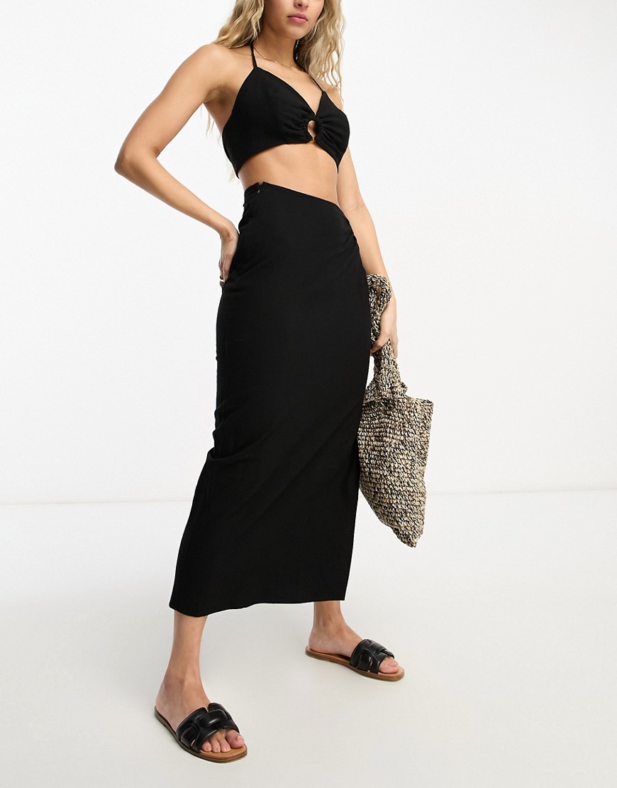 4th & Reckless onyx beach ring side midi skirt co-ord in black