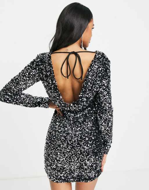 Long sleeve open back sequin dress hotsell