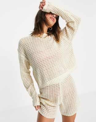4th & Reckless open chunky knit beach sweater in cream | ASOS