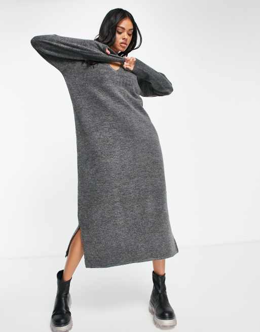 4th & Reckless open collar knitted midi sweater dress in gray