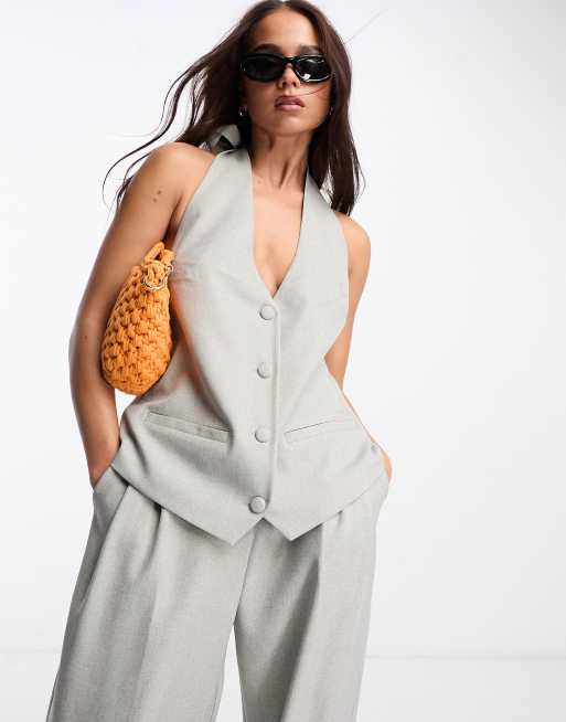 4th & Reckless open tie back vest in gray - part of a set