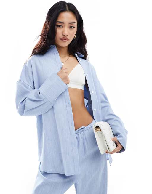 4th & Reckless - Overhemd met linnenlook in lichtblauw, deel van co-ord set