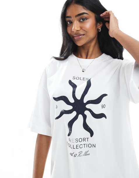 4th & Reckless – Oversize-T-Shirt aus verwaschener Baumwolle in Weiß mit „Soleil-“-Motivdruck - view 1