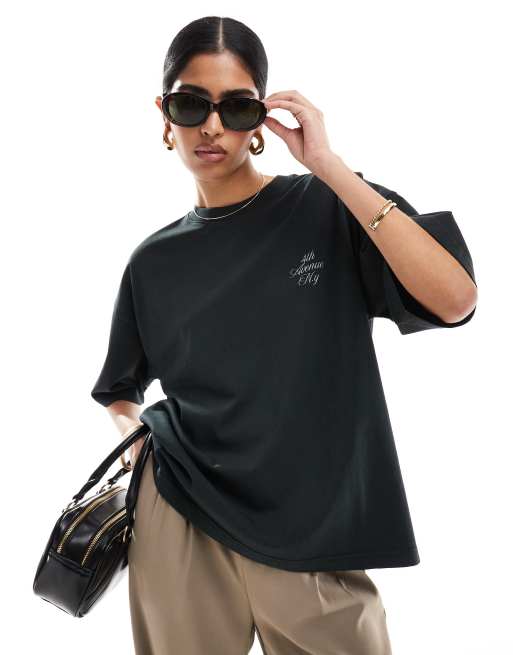 4th & Reckless oversized acid wash back print t-shirt in gray, 4 of 4