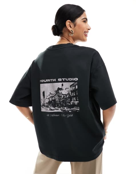 4th & Reckless oversized acid wash back print t-shirt in gray - view 1