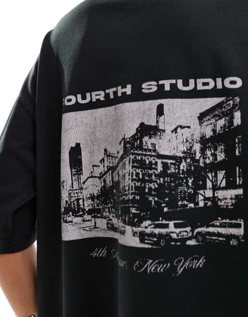 4th & Reckless oversized acid wash back print t-shirt in grey, 2 of 4