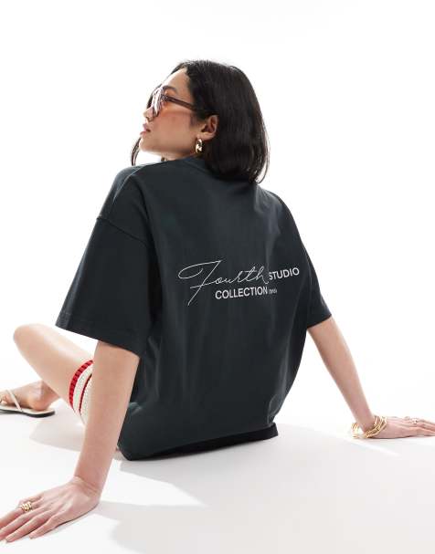 4th & Reckless oversized back print t-shirt in charcoal acid wash - view 1