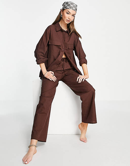 4th & Reckless oversized beach shirt set in chocolate