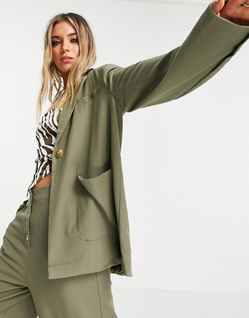 4th & Reckless oversized blazer co ord in olive-Green