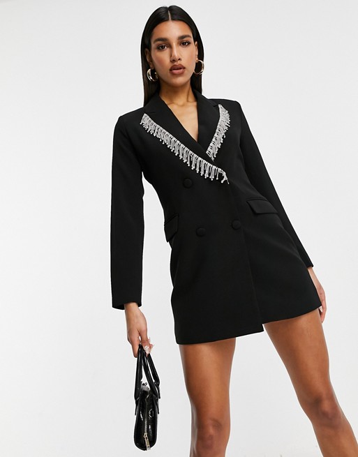 4th & Reckless oversized blazer dress with embellished trim in black