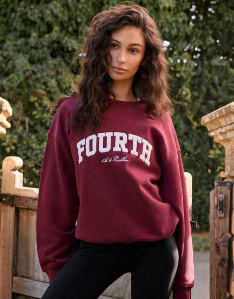 4th & Reckless oversized embroidered logo sweatshirt in burgundy - view 1