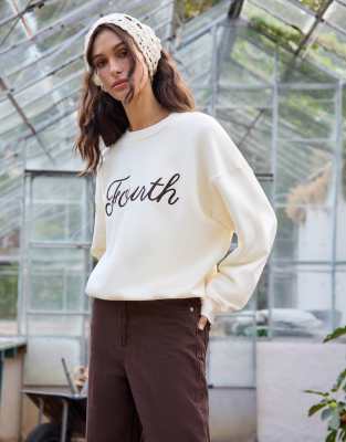 4th & Reckless Oversized Embroidered Logo Sweatshirt In White