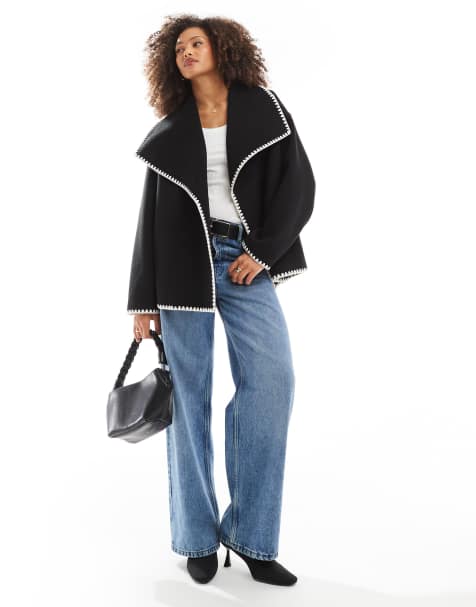 4th & Reckless oversized lapel jacket with contrast stitch in black - view 1