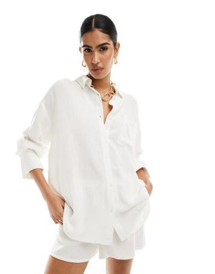4th & Reckless Oversized Linen Mix Shirt In White - Part Of A Set