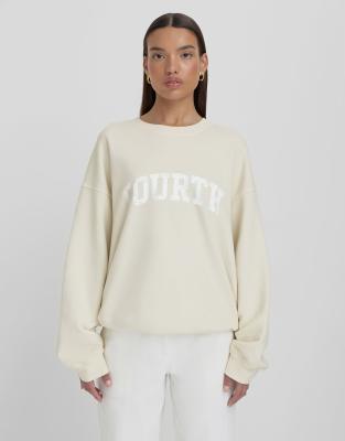 4th & Reckless Oversized Logo Sweatshirt In Cream-yellow