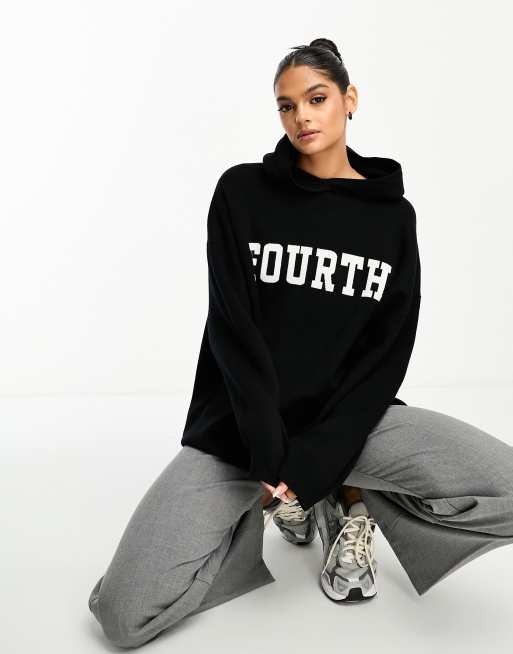4th & Reckless - Oversized lounge-hættetrøje med slogan i sort strik