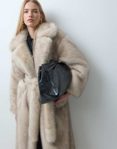 4th & Reckless oversized maxi-jas van imitatiebont met riem in beige - view 1