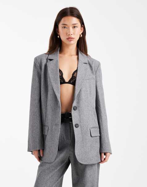 4th & Reckless oversized pocket detail mansy blazer in gray - part of a set - view 1